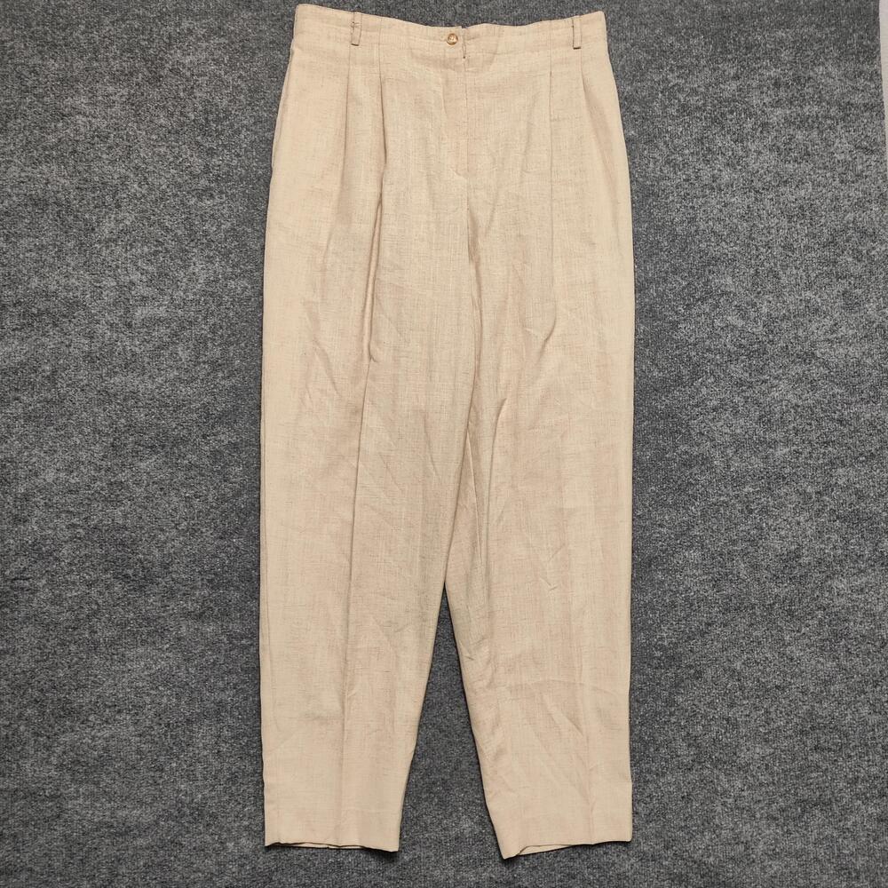 Vintage Catalina Pants Womens 16 Beige Linen Pleated Elastic Waist Relaxed 90s